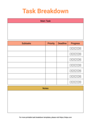 Free Printable Simple Colorful Task Breakdown Template