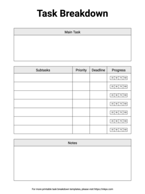 Free Printable Simple Task Breakdown Template
