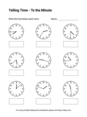 Free Printable To the Minute Telling Time Worksheets #5