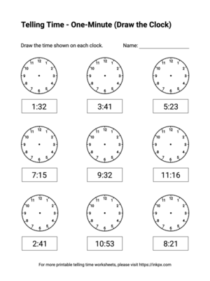 Free Printable One-Minute (Draw the Clock) Telling Time Worksheets #4