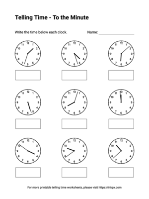 Free Printable To the Minute Telling Time Worksheets #4