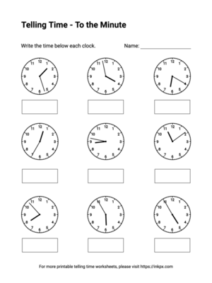 Free Printable To the Minute Telling Time Worksheets #8