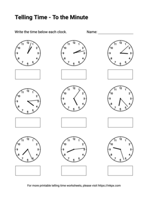 Free Printable To the Minute Telling Time Worksheets #6