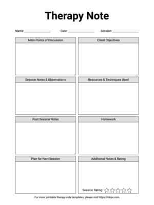 Free Printable Therapy Session Template