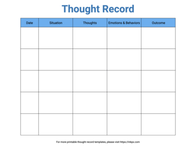 Free Printable Blue Color Plain Thought Record Template