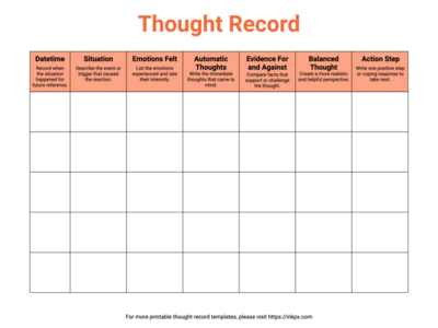 Free Printable Colored Simple Thought Record Template