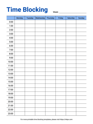 Free Printable Simple Colorful Weekly Time Blocking Template (Monday Start)
