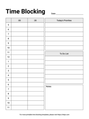 Free Printable Simple Daily Half Hour Time Blocking Planner