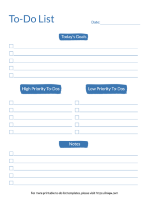 Printable Colored Daily To-Do List Template with Goals