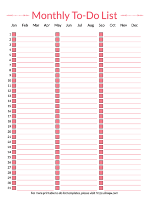 Printable Colorful Compact Style Monthly To Do List Template