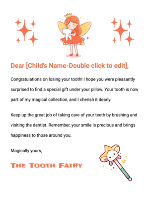 Editable Cartoon Colorful Tooth Fairy Letter