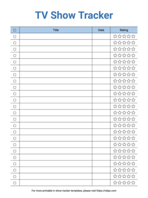 Free Printable Simple Blue Color TV Show Tracker Template