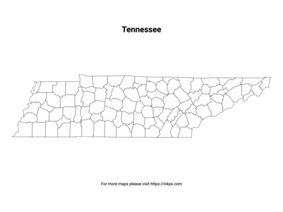 Printable Tennessee State with County Outline