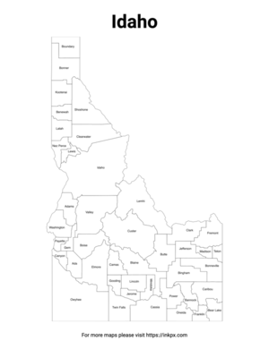 Printable Map of Idaho County with Labels