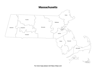 Printable Map of Massachusetts County with Labels