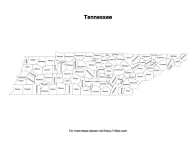 Printable Map of Tennessee County with Labels