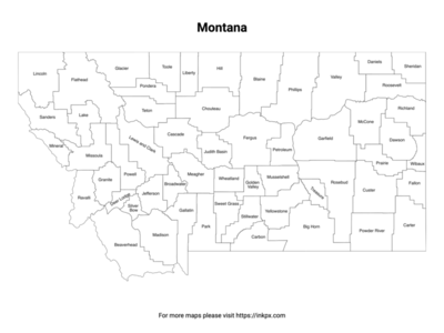 Printable Map of Montana County with Labels