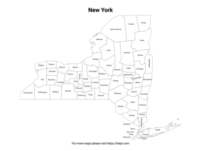 Printable Map of New York County with Labels