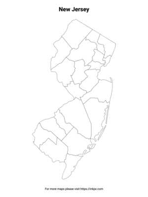 Printable New Jersey with County Outline
