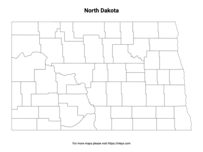 Printable North Dakota State with County Outline