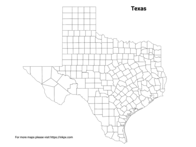 Printable Texas State with County Outline