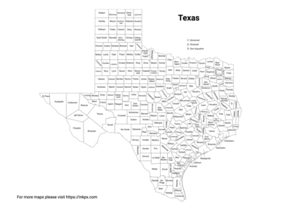 Printable Map of Texas County with Labels