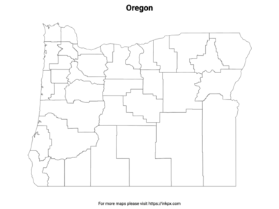 Printable Oregon State with County Outline