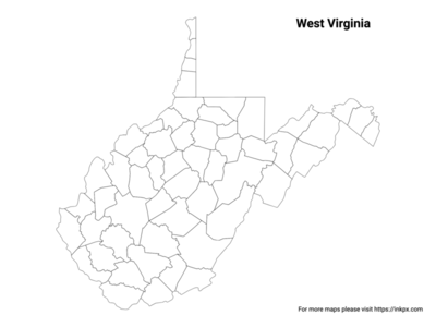 Printable West Virginia with County Outline