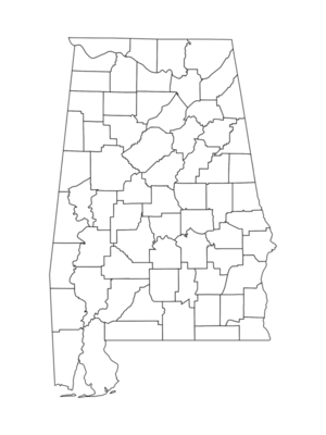 Printable Blank Map of Alabama State with County Outline