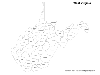 Printable Map of West Virginia County with Labels