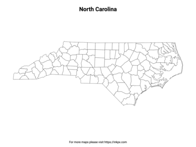Printable North Carolina State with County Outline
