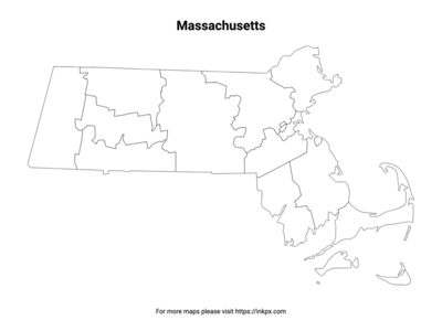 Printable Massachusetts State with County Outline