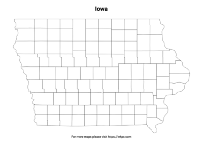 Printable Iowa State with County Outline