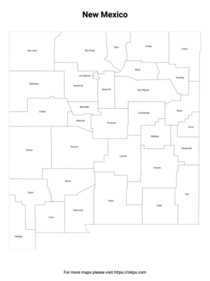 Printable Map of New Mexico County with Labels
