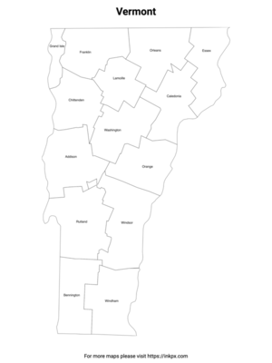 Printable Map of Vermont County with Labels