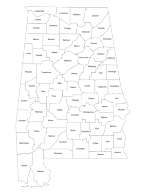 Printable Map of Alabama county with label