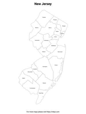 Printable Map of New Jersey County with Labels