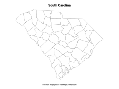 Printable South Carolina State with County Outline