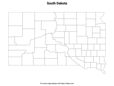 Printable South Dakota State with County Outline