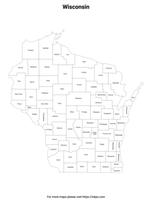 Printable Map of Wisconsin County with Labels