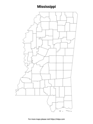 Printable Mississippi State with County Outline