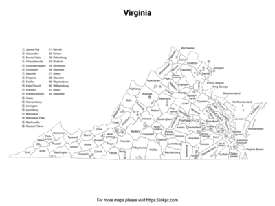 Printable Map of Virginia County with Labels