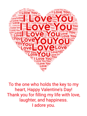 Free Printable Red Heart Word Cloud Valentine's Day Card Template