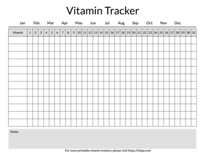 Printable Simple Table Style Monthly Vitamin Tracker