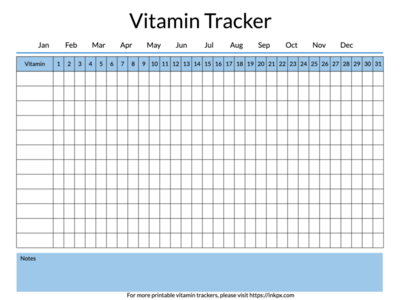 Printable Colored Table Style Monthly Vitamin Tracker