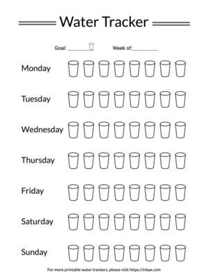 Free Printable Simple Cup Style Weekly Water Tracker