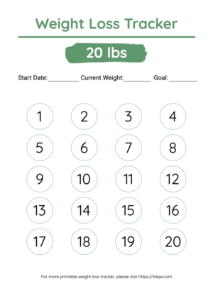 Free Printable Colorful 20 Lbs Visual Weight Loss Tracker