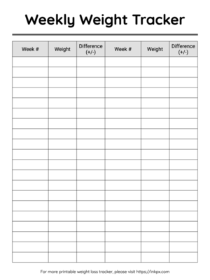 Free Printable Black and White Minimalist Weekly Weight Loss Tracker