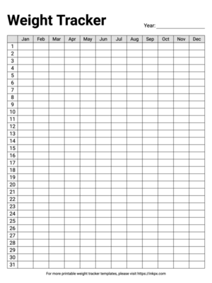 Free Printable Simple 365 Day Weight Loss Tracker Template