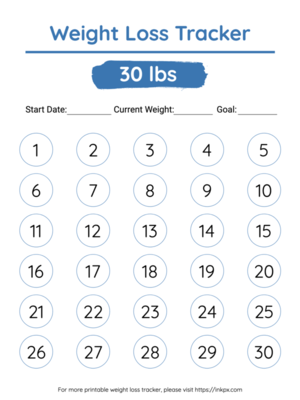 Free Printable Colorful 30 Lbs Visual Weight Loss Tracker